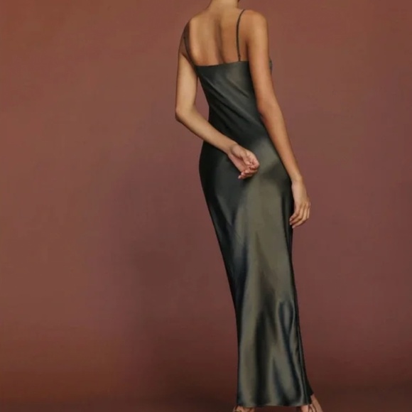 NEW Reformation Brie Silk Maxi Dress - Pine Tree Gray - Picture 13 of 14